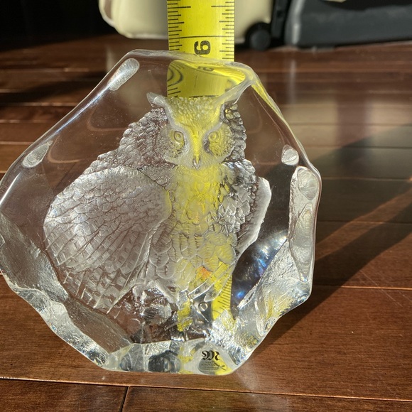 Mats Jonasson Etched Owl Clear Art glass Sculpture Swedish Crystal Signed & No. - Picture 5 of 8